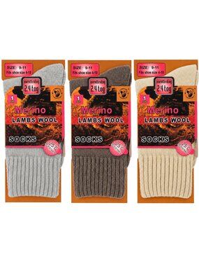 Women Wool Socks, Merino Lamb  Thick Warm Winter Socks, 3 Pairs, Size 9-11